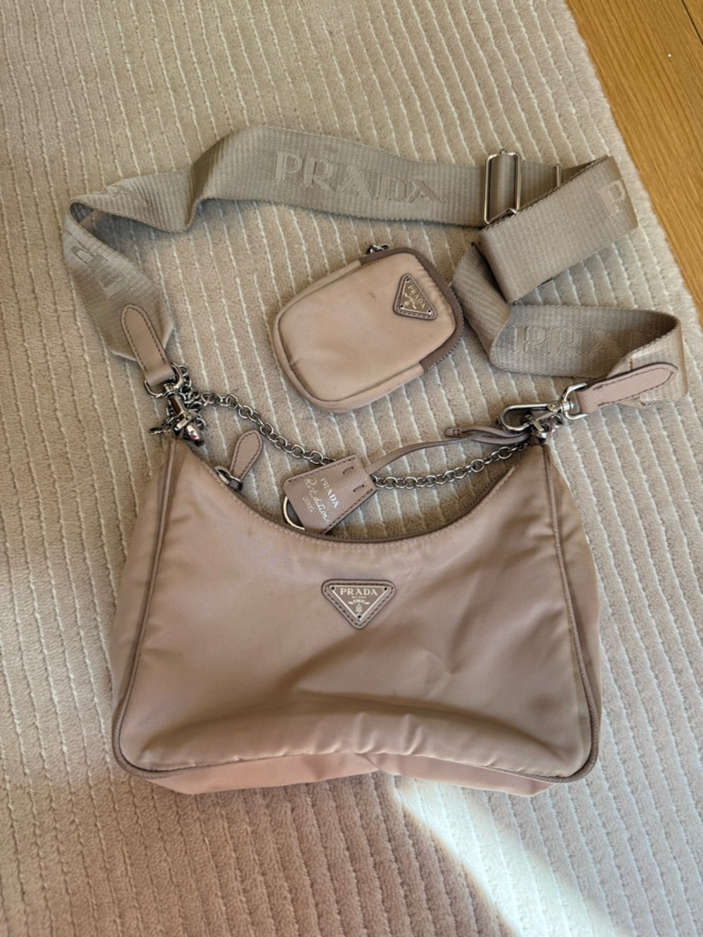 Prada Re-Edition 2005 Nylon Shoulder Bag in Color Deserto 100% authentic